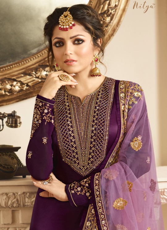 Satin Georgette Embroidered Ethnic Wear Churidar Suits In Color Nitya Vol 132 3206 By LT Fabrics SC/013959