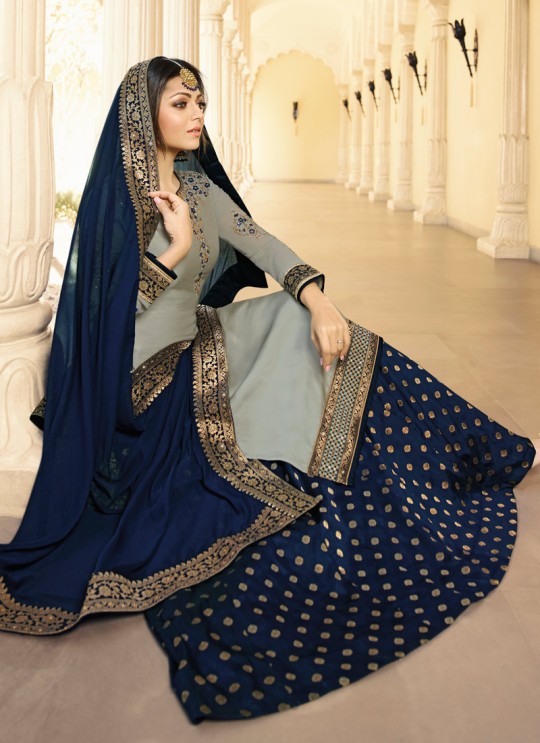 Grey Satin Georgette Designer Skirt Kameez With Chiffon Dupatta Nitya Vol 133 3301 Set By LT Fabrics SC/014144 Grey Satin Georgette Designer Skirt Kameez With Chiffon Dupatta Nitya Vol 133 3301 Set By LT Fabrics SC/014144