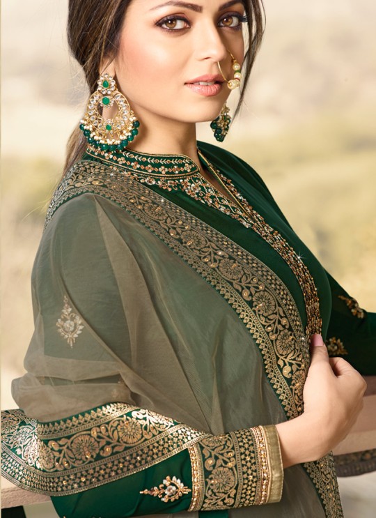 Green Satin Georgette Designer Skirt Kameez With Chiffon Dupatta Nitya Vol 133 3302 Set By LT Fabrics SC/014144
