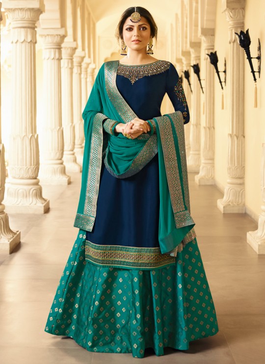 Satin Georgette Embroidered Ceremony Skirt Kameez In Blue Color Nitya Vol 133 3305 By LT Fabrics SC/015458 Satin Georgette Embroidered Ceremony Skirt Kameez In Blue Color Nitya Vol 133 3305 By LT Fabrics SC/015458