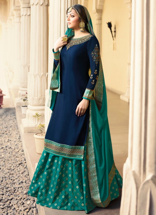 Satin Georgette Embroidered Ceremony Skirt Kameez In Blue Color Nitya Vol 133 3305 By LT Fabrics SC/015458 Satin Georgette Embroidered Ceremony Skirt Kameez In Blue Color Nitya Vol 133 3305 By LT Fabrics SC/015458