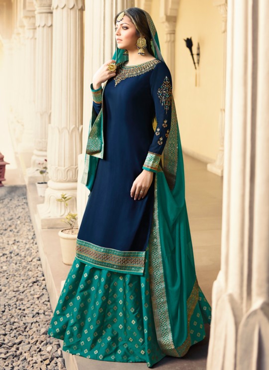 Satin Georgette Embroidered Ceremony Skirt Kameez In Blue Color Nitya Vol 133 3305 By LT Fabrics SC/015458