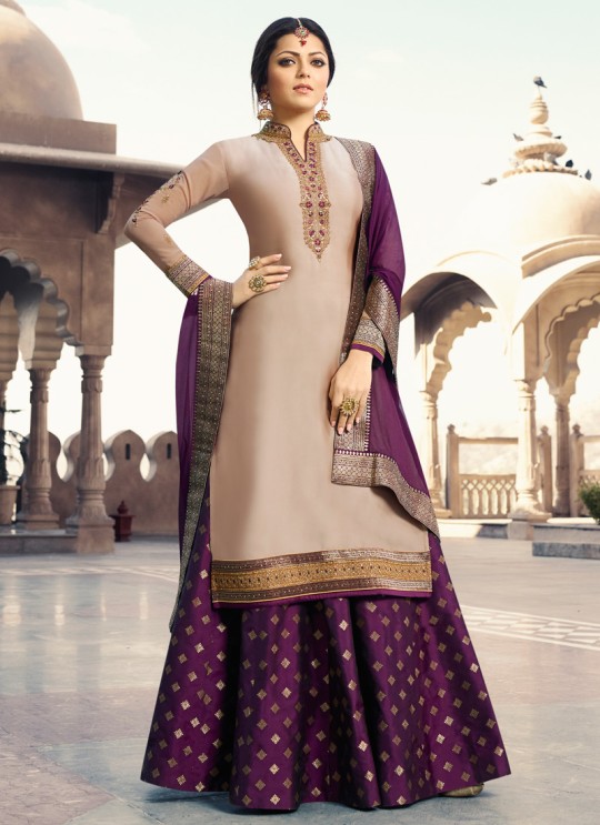 Satin Georgette Embroidered Ceremony Skirt Kameez In Beige Color Nitya Vol 133 3306 By LT Fabrics SC/015459