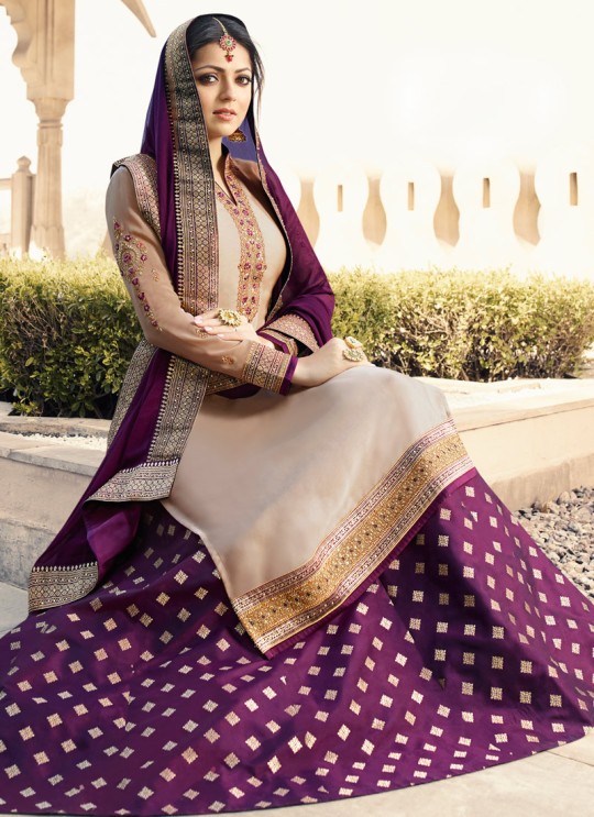 Satin Georgette Embroidered Ceremony Skirt Kameez In Beige Color Nitya Vol 133 3306 By LT Fabrics SC/015459 Satin Georgette Embroidered Ceremony Skirt Kameez In Beige Color Nitya Vol 133 3306 By LT Fabrics SC/015459