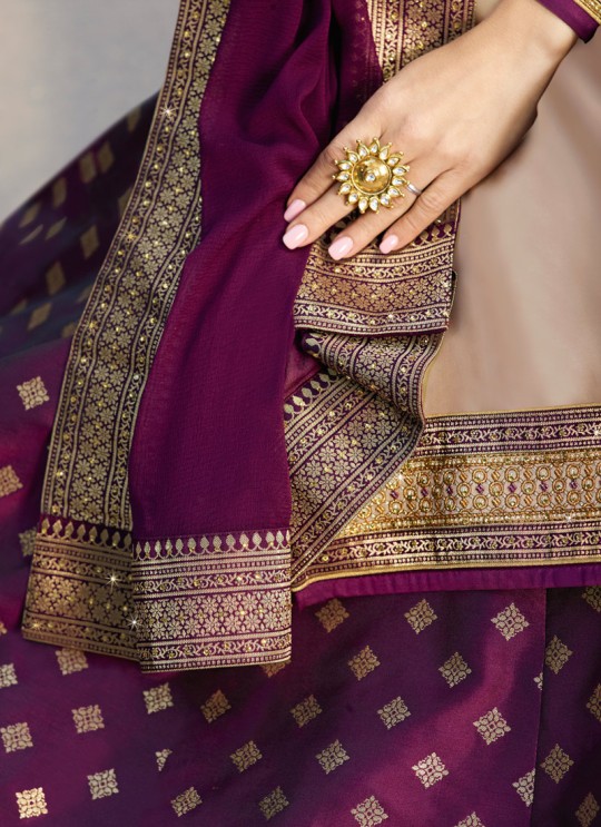Satin Georgette Embroidered Ceremony Skirt Kameez In Beige Color Nitya Vol 133 3306 By LT Fabrics SC/015459 Satin Georgette Embroidered Ceremony Skirt Kameez In Beige Color Nitya Vol 133 3306 By LT Fabrics SC/015459