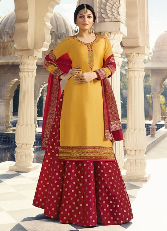 Yellow Satin Georgette Designer Skirt Kameez With Chiffon Dupatta Nitya Vol 133 3307 Set By LT Fabrics SC/014144