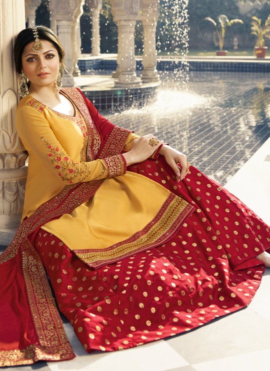 Yellow Satin Georgette Designer Skirt Kameez With Chiffon Dupatta Nitya Vol 133 3307 Set By LT Fabrics SC/014144