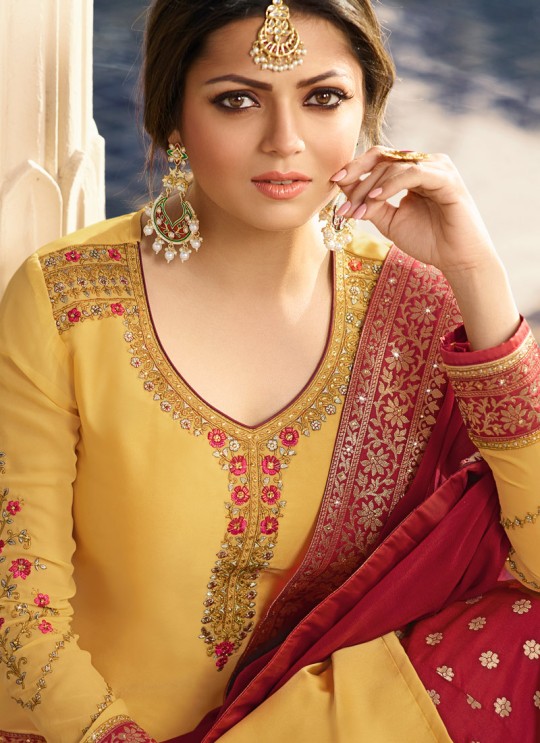 Yellow Satin Georgette Designer Skirt Kameez With Chiffon Dupatta Nitya Vol 133 3307 Set By LT Fabrics SC/014144