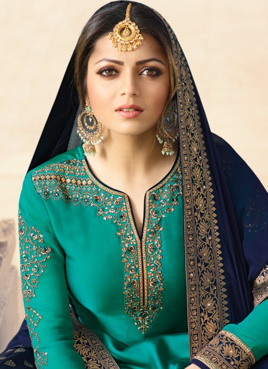 Teal Green Satin Georgette Designer Skirt Kameez With Chiffon Dupatta Nitya Vol 133 3308 Set By LT Fabrics SC/014144