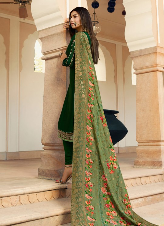 Green Satin Georgette Embroidered Contemporary Churidar Suits With Dola Jacquard Dupatta Nitya Vol 134 3404 By LT Fabrics SC/015173