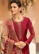 Wine Satin Georgette Embroidered Festival Wear Churidar Suits With Dola Jacquard Dupatta Nitya Vol 134 3405 By LT Fabrics SC/015173