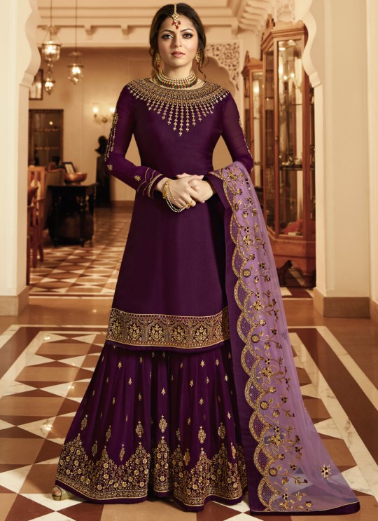 Bridesmaids Satin Georgette Embroidered Garara Suits In Purple Color Nitya Vol 136 3601 By LT Fabrics SC/015141