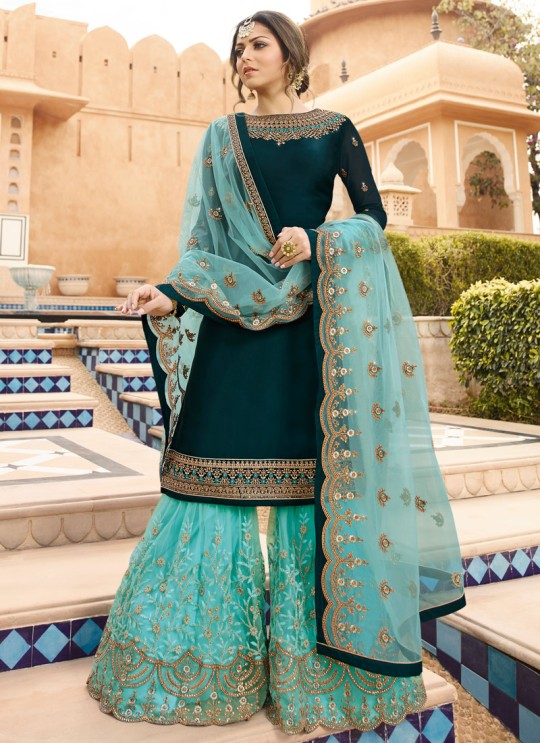 Bridesmaids Satin Georgette Embroidered Garara Suits In Green Color Nitya Vol 136 3602 By LT Fabrics SC/015142