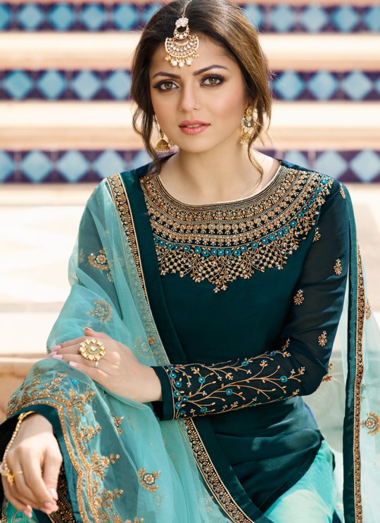 Bridesmaids Satin Georgette Embroidered Garara Suits In Green Color Nitya Vol 136 3602 By LT Fabrics SC/015142