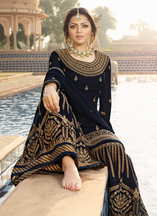 Bridesmaids Georgette Embroidered Garara Suits In Royal Blue Color Nitya Vol 136 3604 By LT Fabrics SC/015144