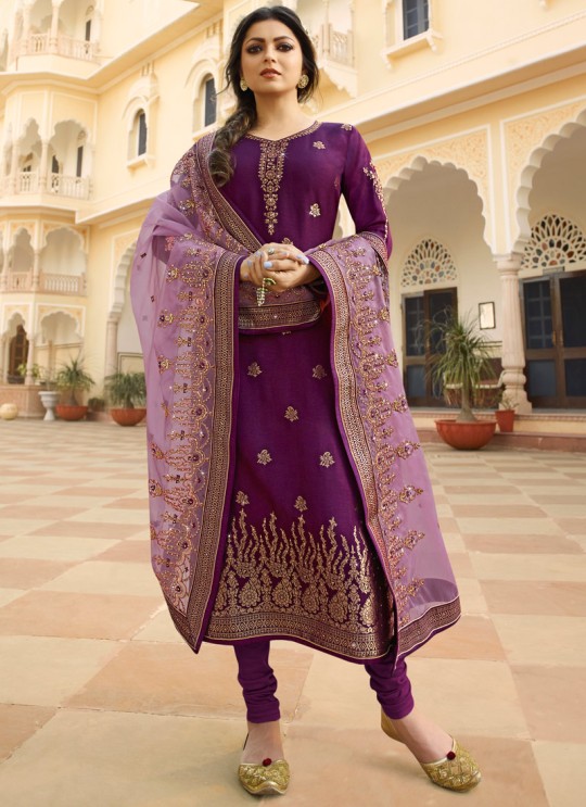 Dola Jacquard Party Wear Straight Cut Suits In Purple Color Nitya Vol 137 3701 By LT Fabrics SC/015272 Dola Jacquard Party Wear Straight Cut Suits In Purple Color Nitya Vol 137 3701 By LT Fabrics SC/015272