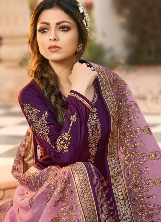 Dola Jacquard Party Wear Straight Cut Suits In Purple Color Nitya Vol 137 3701 By LT Fabrics SC/015272