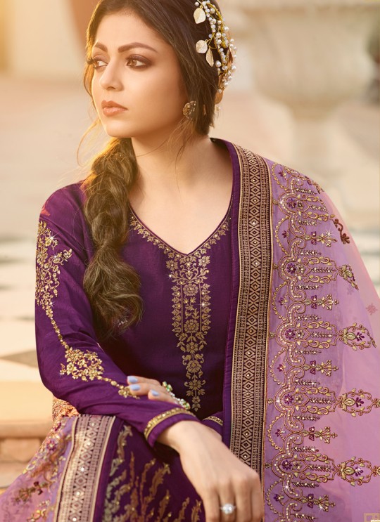 Dola Jacquard Party Wear Straight Cut Suits In Purple Color Nitya Vol 137 3701 By LT Fabrics SC/015272