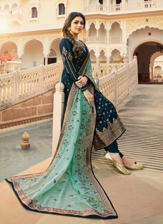 Dola Jacquard Designer Straight Cut Suits In Blue Color Nitya Vol 137 3702 By LT Fabrics SC/015272