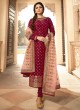 Dola Jacquard Ceremony Straight Cut Suits In Maroon Color Nitya Vol 137 3703 By LT Fabrics SC/015272 Dola Jacquard Ceremony Straight Cut Suits In Maroon Color Nitya Vol 137 3703 By LT Fabrics SC/015272