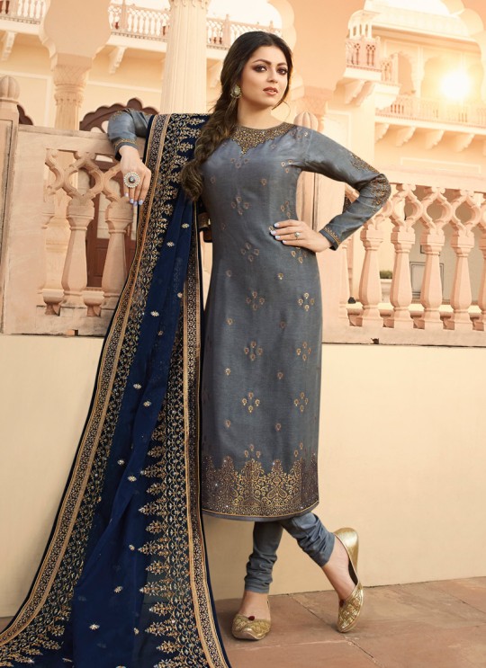 Dola Jacquard Contemporary Straight Cut Suits In Grey Color Nitya Vol 137 3704 By LT Fabrics SC/015272