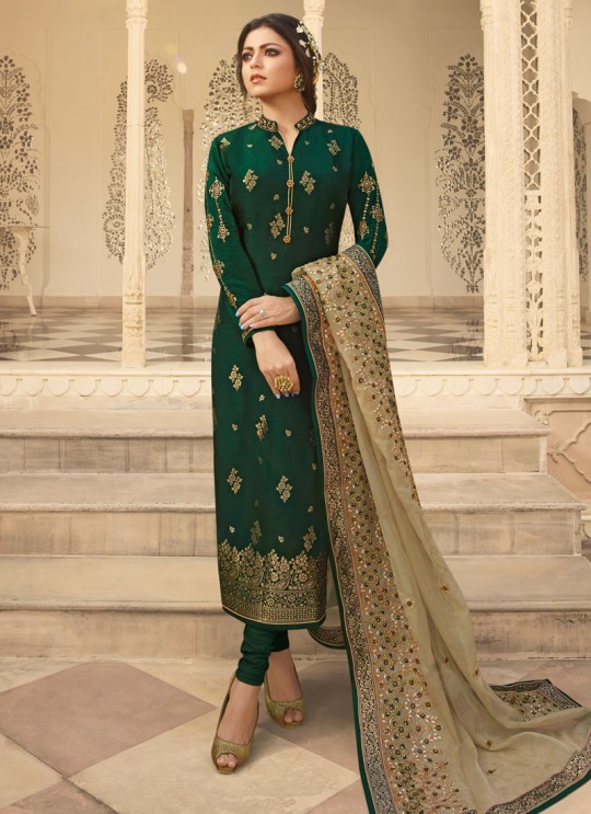 Dola Jacquard Ethnic Wear Straight Cut Suits In Green Color Nitya Vol 137 3705 By LT Fabrics SC/015272