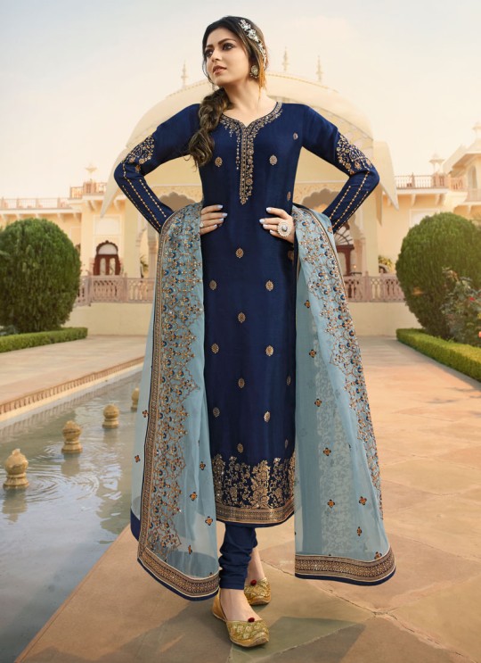 Dola Jacquard Traditional Wear Straight Cut Suits In Royal Blue Color Nitya Vol 137 3706 By LT Fabrics SC/015272