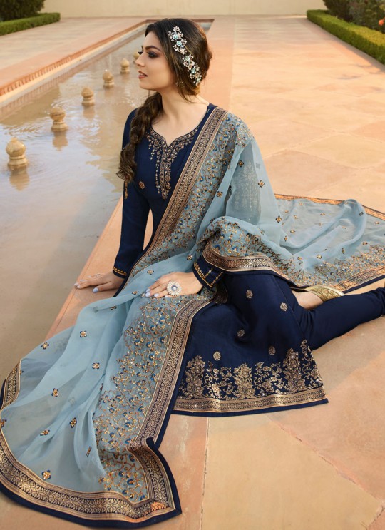 Dola Jacquard Traditional Wear Straight Cut Suits In Royal Blue Color Nitya Vol 137 3706 By LT Fabrics SC/015272