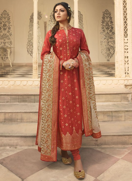 Dola Jacquard Party Wear Straight Cut Suits In Orange Color Nitya Vol 137 3707 By LT Fabrics SC/015272 Dola Jacquard Party Wear Straight Cut Suits In Orange Color Nitya Vol 137 3707 By LT Fabrics SC/015272