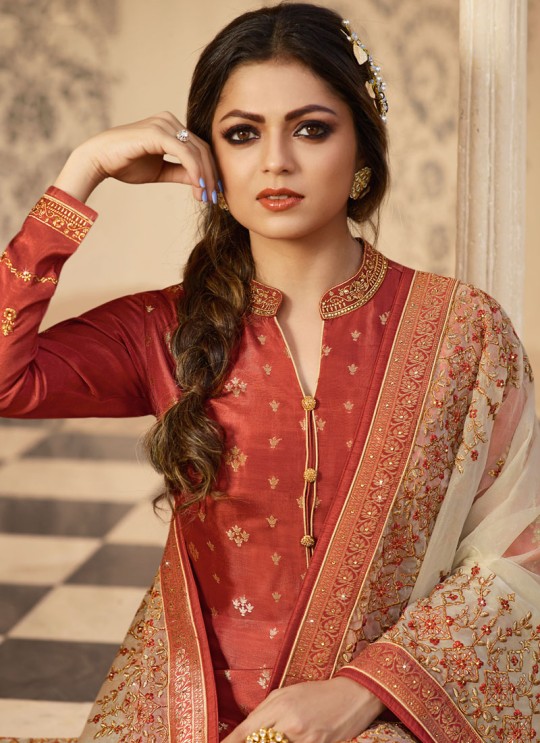 Dola Jacquard Party Wear Straight Cut Suits In Orange Color Nitya Vol 137 3707 By LT Fabrics SC/015272