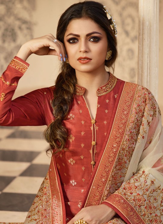 Dola Jacquard Party Wear Straight Cut Suits In Orange Color Nitya Vol 137 3707 By LT Fabrics SC/015272 Dola Jacquard Party Wear Straight Cut Suits In Orange Color Nitya Vol 137 3707 By LT Fabrics SC/015272