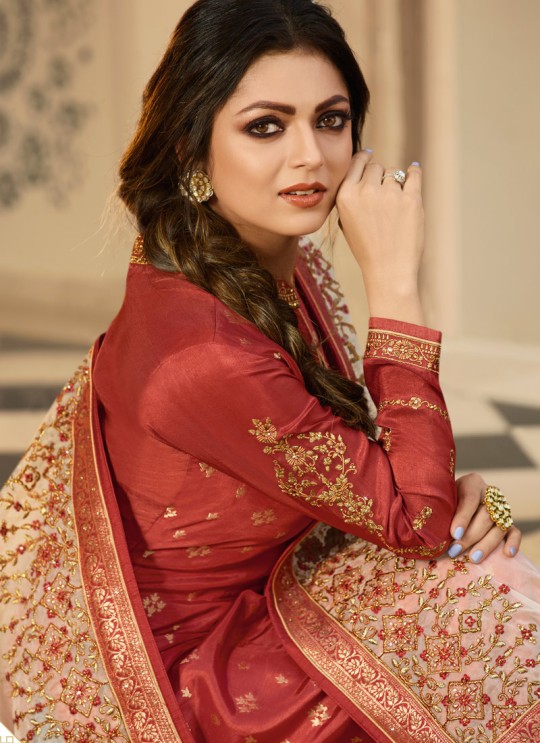 Dola Jacquard Party Wear Straight Cut Suits In Orange Color Nitya Vol 137 3707 By LT Fabrics SC/015272