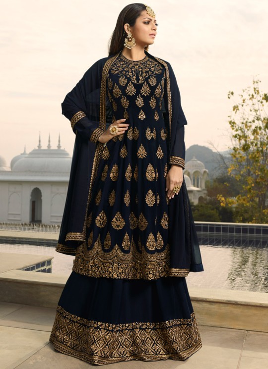 Navy Blue Color Embroidered Skirt Kameez For Ring Ceremony Nitya Vol 138 3801 By LT Fabrics SC/015360