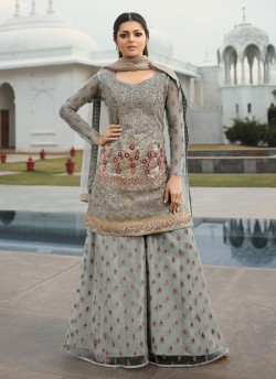 Grey Color Embroidered Palazzo Suit For Ring Ceremony Nitya Vol 138 3804 By LT Fabrics SC/015363