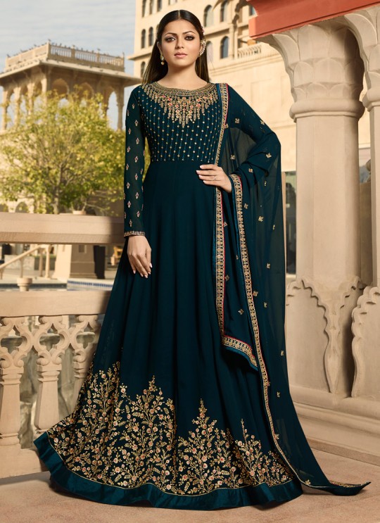 Navy Blue Color Embroidered Floor Length Anarkali For Ring Ceremony Nitya Vol 138 3807 By LT Fabrics SC/015366