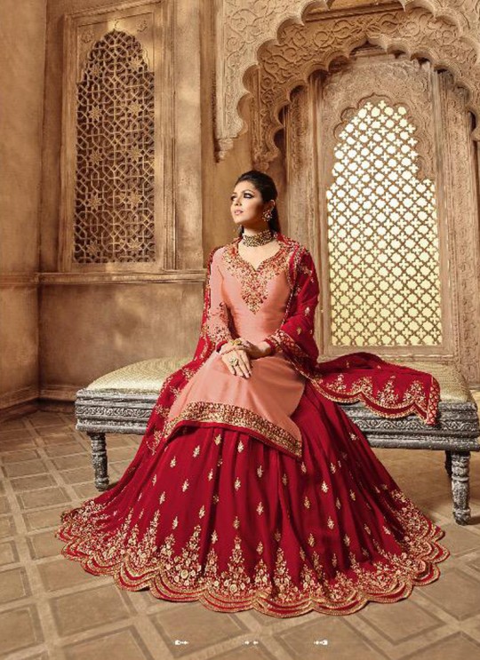 Peach Satin Georgette Party Wear Skirt Kameez Nitya Vol 139 3902 Set By LT Fabrics SC/015234