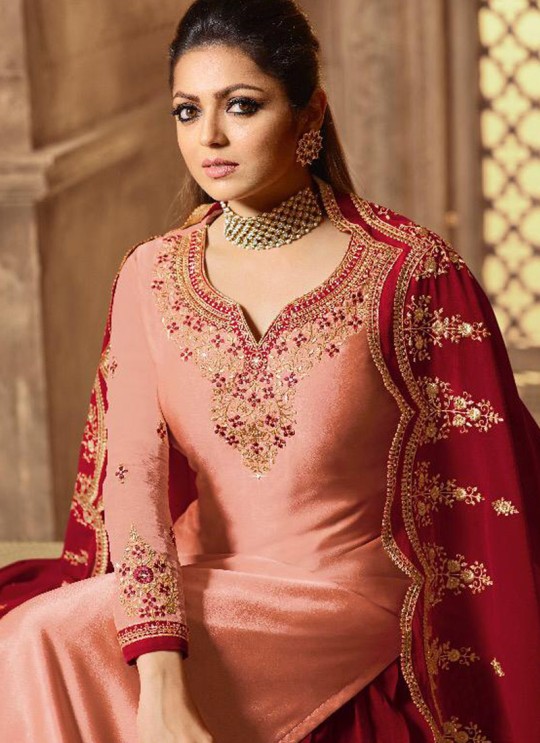 Peach Satin Georgette Party Wear Skirt Kameez Nitya Vol 139 3902 Set By LT Fabrics SC/015234