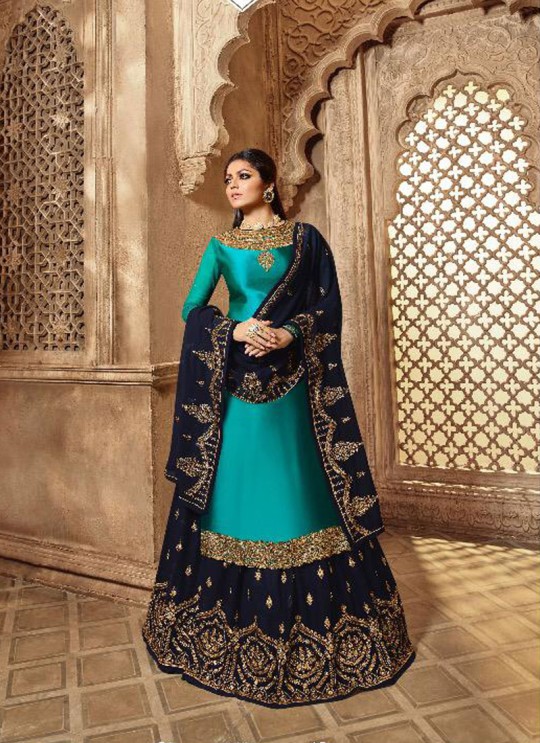 Green Satin Georgette Indian Wedding Skirt Kameez Nitya Vol 139 3908 Set By LT Fabrics SC/015234