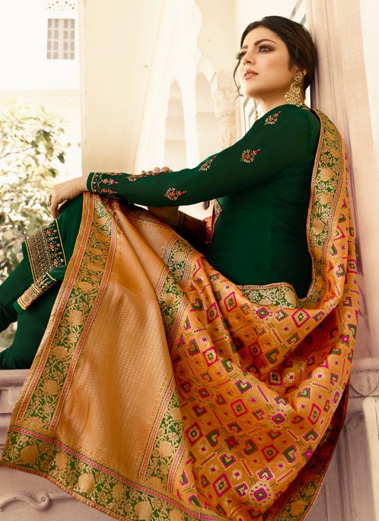 Satin Georgette Green Designer Churidar Suits With Jacquard Dupatta Nitya Vol 140 4002 By LT Fabrics SC/015391