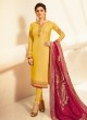 Satin Georgette Yellow Traditional Wear Churidar Suits With Jacquard Dupatta Nitya Vol 140 4004 By LT Fabrics SC/015391