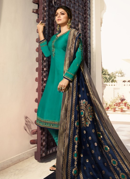 Satin Georgette Teal Green Ethnic Wear Churidar Suits With Jacquard Dupatta Nitya Vol 140 4005 By LT Fabrics SC/015391 Satin Georgette Teal Green Ethnic Wear Churidar Suits With Jacquard Dupatta Nitya Vol 140 4005 By LT Fabrics SC/015391