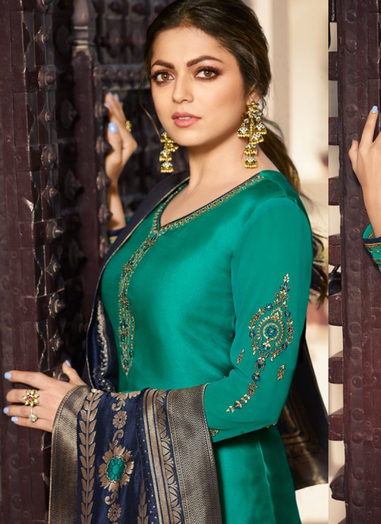 Satin Georgette Teal Green Ethnic Wear Churidar Suits With Jacquard Dupatta Nitya Vol 140 4005 By LT Fabrics SC/015391 Satin Georgette Teal Green Ethnic Wear Churidar Suits With Jacquard Dupatta Nitya Vol 140 4005 By LT Fabrics SC/015391