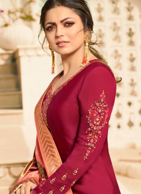 Satin Georgette Magenta Contemporary Churidar Suits With Jacquard Dupatta Nitya Vol 140 4007 By LT Fabrics SC/015391 Satin Georgette Magenta Contemporary Churidar Suits With Jacquard Dupatta Nitya Vol 140 4007 By LT Fabrics SC/015391