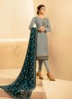 Satin Georgette Grey Party Wear Churidar Suits With Jacquard Dupatta Nitya Vol 140 4008 By LT Fabrics SC/015391