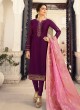 Satin Georgette Purple Designer Churidar Suits With Jacquard Dupatta Nitya Vol 140 4009 By LT Fabrics SC/015391