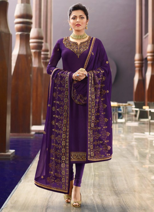 Designer Satin Georgette Straight Cut Suits In Purple Color Nitya Vol 141 4101 By LT Fabrics SC/015320