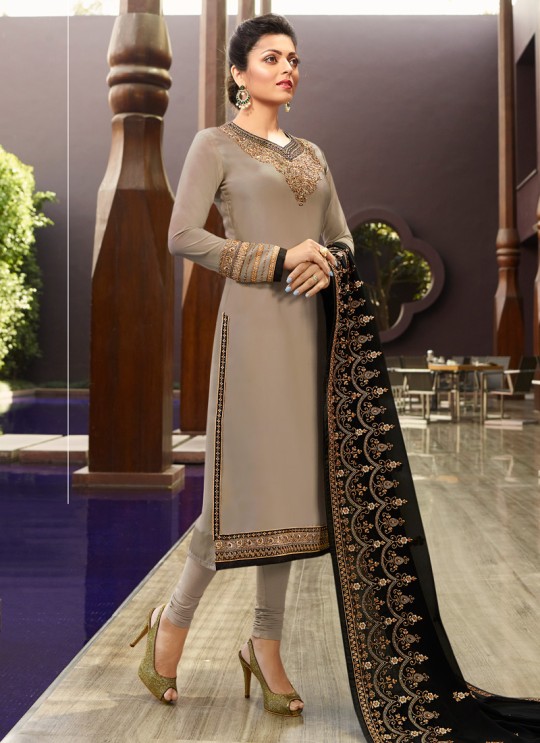 Party Wear Satin Georgette Straight Cut Suits In Grey Color Nitya Vol 141 4102 By LT Fabrics SC/015320