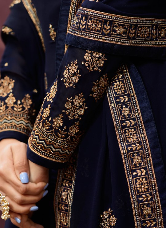 Contemporary Georgette Straight Cut Suits In Navy Blue Color Nitya Vol 141 4105 By LT Fabrics SC/015320 Contemporary Georgette Straight Cut Suits In Navy Blue Color Nitya Vol 141 4105 By LT Fabrics SC/015320