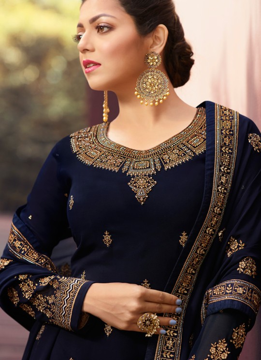 Contemporary Georgette Straight Cut Suits In Navy Blue Color Nitya Vol 141 4105 By LT Fabrics SC/015320 Contemporary Georgette Straight Cut Suits In Navy Blue Color Nitya Vol 141 4105 By LT Fabrics SC/015320