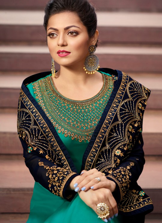 Contemporary Satin Georgette Straight Cut Suits In Teal Green Color Nitya Vol 141 4107 By LT Fabrics SC/015320